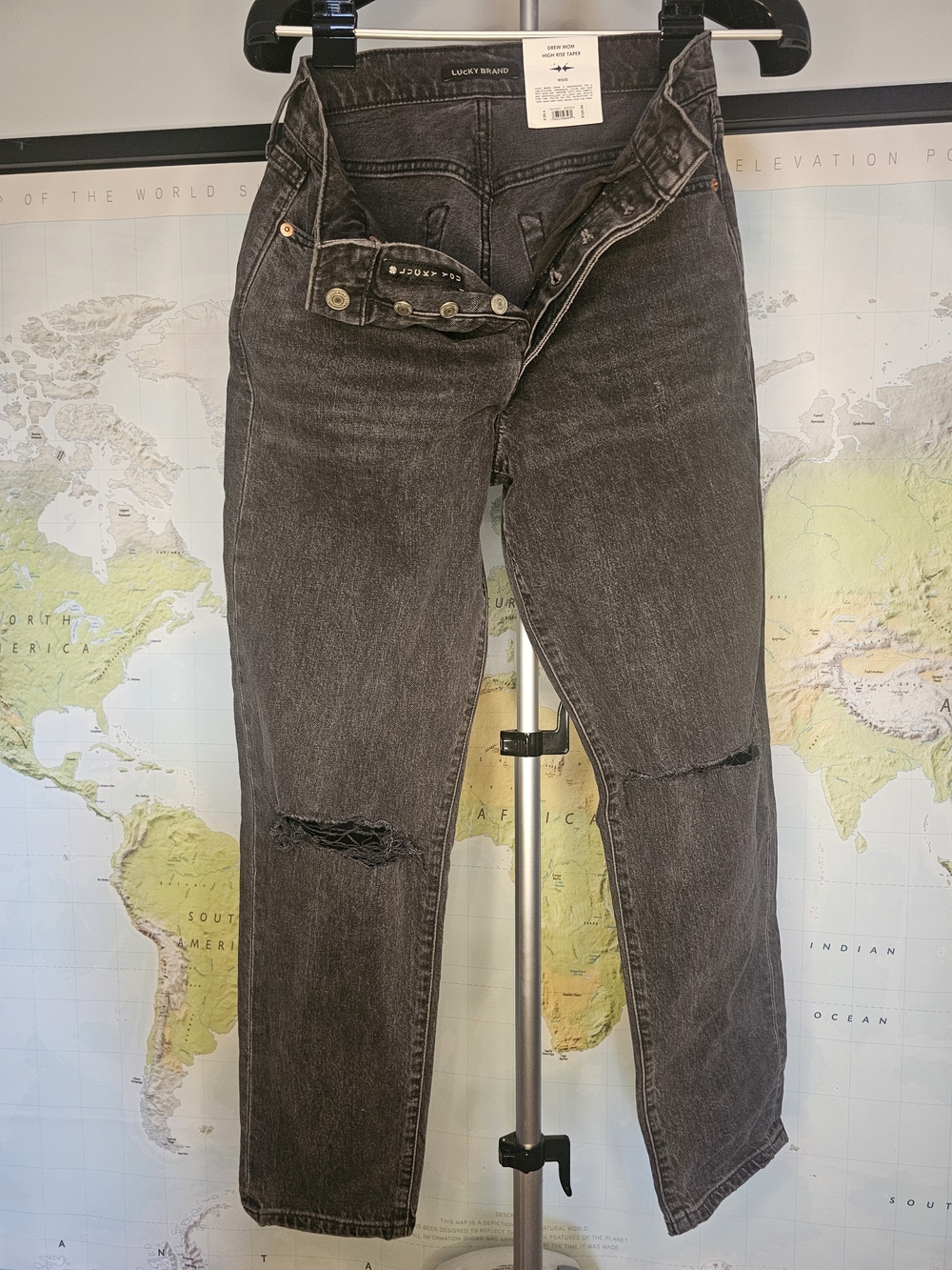 Lucky Brand Women's Washed Black Distressed Boyfriend Jeans
